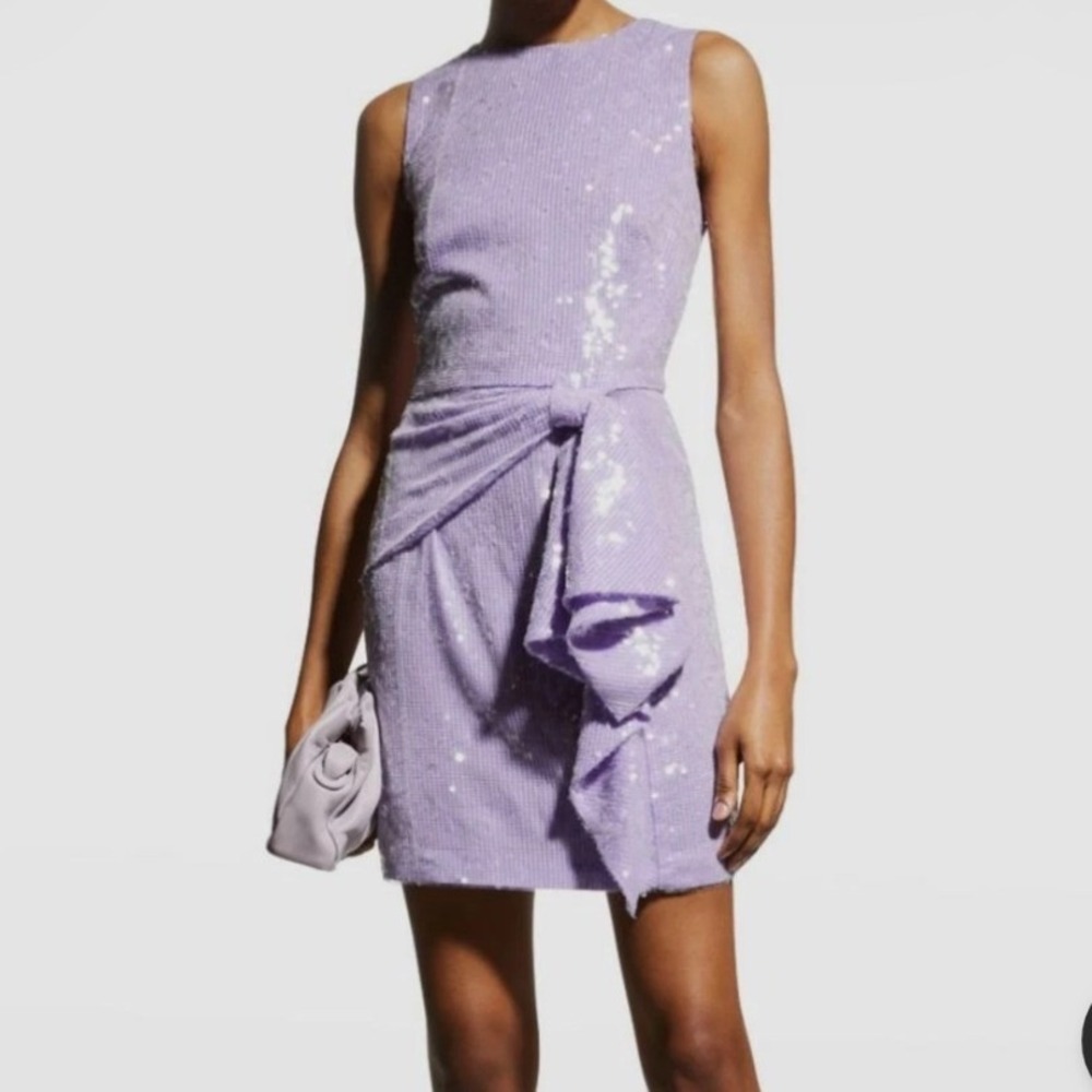 Shoshanna Midnight Agata Purple Sequin Sleeveless Bow Mini Dress Size 4 6420841